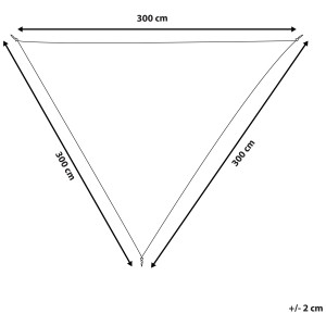 Dessin technique : voile d'ombrage triangulaire Lukka crème, 300x300x300 cm, avec dimensions.