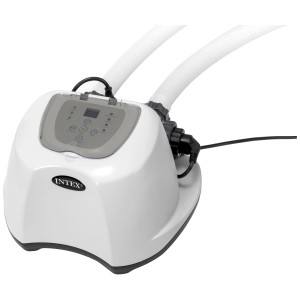 Système au sel Krystal Clear QS500 Intex pour piscine, unité blanche avec écran et tuyaux.