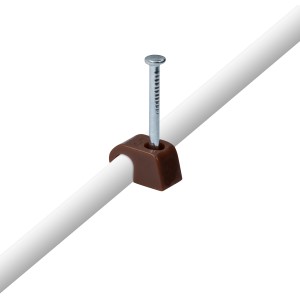 Collier OBI Express marron (Ø 4-7 mm) avec clou pour fixation de câbles.