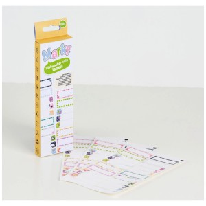 Marky, 60 étiquettes en polypropylène lavables au lave-vaisselle avec motifs colorés.