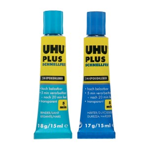 UHU Plus Schnellfest 35g, adesivo bicomponente per incollaggi rapidi e resistenti.