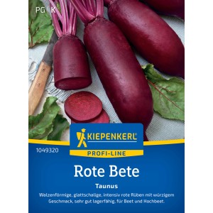 Betterave rouge Kiepenkerl Taunus F1-Hybride : Betteraves rouges oblongues et sachet de graines.