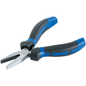 Pinza a becchi piatti LUX-Tools, 120 mm, con manici bicomponenti blu e neri per tenere e afferrare.