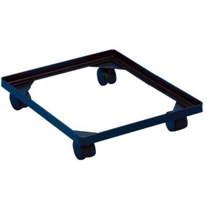 Chariot de transport de bureau pour boîtes (18-35 l) en métal noir avec quatre roulettes.
