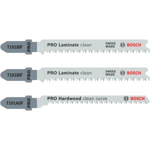Set di lame per seghetto alternativo Bosch, 3 pezzi, per laminato e legno duro.