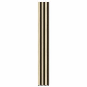 Pannello acustico Denpanels Acu-Line, rovere chiaro, 240 cm. Lamelle in legno su feltro nero per acustica.