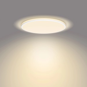 Plafoniera LED Philips Ozziet SceneSwitch bianca e rotonda con luce bianca calda.