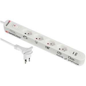 Ciabatta Skross Home Station con 4 prese T13, porte USB-C e USB-A.