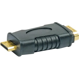 Adattatore HDMI nero con connettori dorati per computer e multimedia.