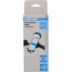 Supporto smartphone Fischer in silicone con rotazione a 360° per bici, confezione.