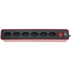 Brennenstuhl Ciabatta Ecolor, 6 prese, rosso-nero, cavo 1,5m. Multipresa con interruttore.