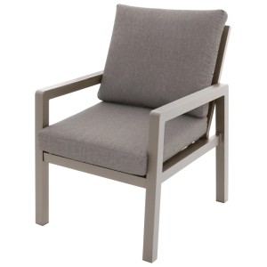 Poltrona lounge Doppler in alluminio color sabbia e moka con cuscino.