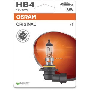 Osram Original HB4 Halogen-Autolampe in Verpackung. Einzelne Glühbirne für Autoelektrik, 12V 51W.