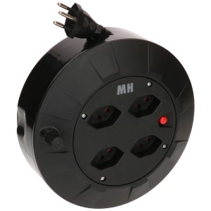 Boîtier de câble noir MaxReel avec 4 prises T13/1 T12 et protection thermique, câble de 5 m.