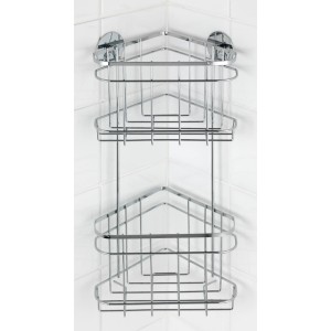 Étagère d'angle Wenko Turbo-Loc à 2 niveaux en acier inoxydable brillant pour la douche.