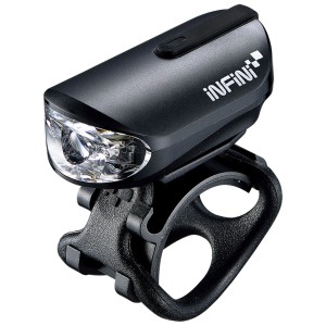 Lampe vélo LED Infini Olley, noire, avec support flexible pour montage sans outil.