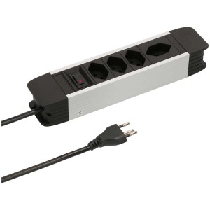 Multiprise Max Hauri Superior-Line avec 4 prises T13 et interrupteur, boîtier en aluminium.