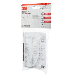 Lunettes de protection 3M SecureFit avec verre clair dans l'emballage, protection oculaire pour bricoleurs et professionnels.