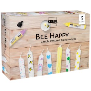 Kreul Kerzenstift Bee Happy, 6er-Set: Flüssigwachs-Stifte zum Kerzen bemalen mit Bienenwachs, in verschiedenen Farben.