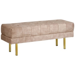 Banc Beliani Roseville marron en velours avec pieds dorés.