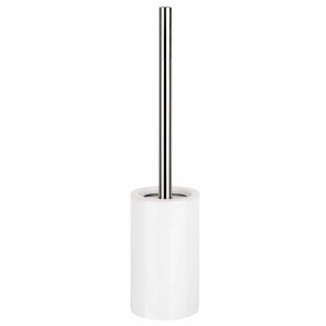 Weiße Spirella WC-Garnitur Tube Stoneware mit Edelstahl-Stiel. WC-Bürste aus Steingut.