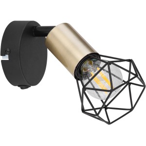Globo Spot Xara I, 1 luce, ottone anticato e nero, con paralume a griglia metallica.