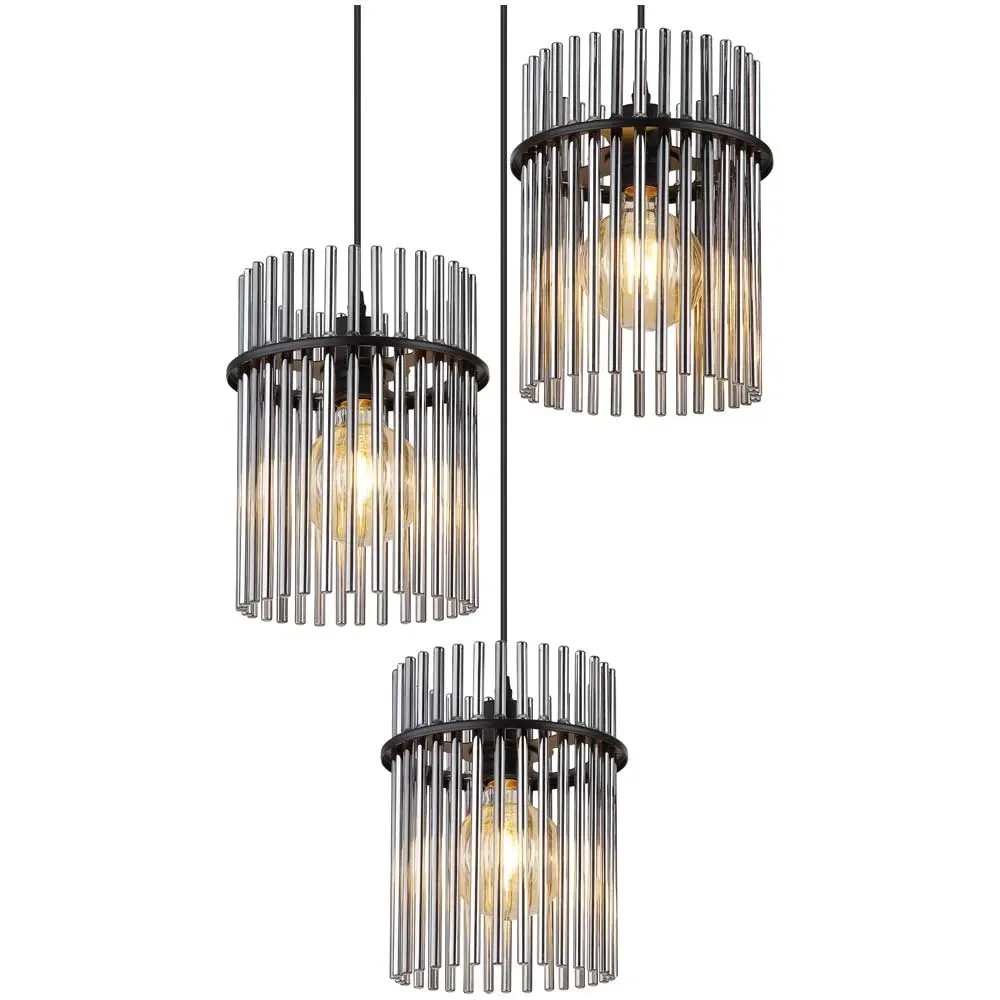 Hängeleuchte NARRI Von Globo – Metall Schwarz Matt & Goldfarben, Mit Dekorstanzungen | 900x150x1200 Mm, Für Bis Zu 4x E27 Fassungen