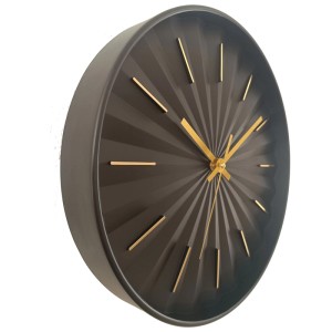 Orologio da parete Globo Vintage, nero-oro, Ø 30,5 cm. Orologio in plastica con copertura in vetro.