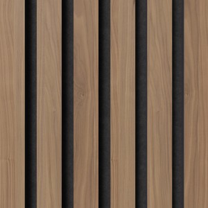 Pannello acustico Noce Naturale: Pannello murale impiallacciato in legno con feltro acustico nero per una migliore acustica.