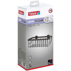 Tesa Moon Graphite panier de douche, auto-adhésif, métal. Étagère de douche pour montage mural sans perçage.