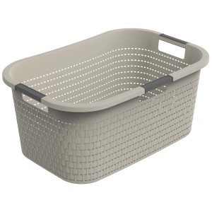 Cesto portabiancheria Rotho Country, 40 l, cappuccino, con struttura in rattan e manici.