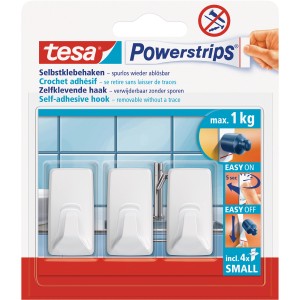 Tesa crochets adhésifs, lot de 3 avec Powerstrips Small, pour objets légers jusqu'à 1 kg.