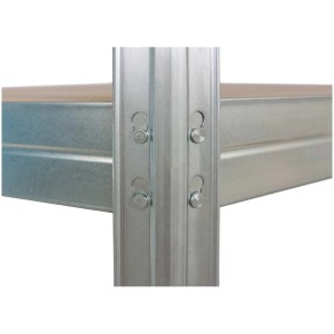 Gros plan : Étagère charge lourde Ar Shelving, acier galvanisé, système Rivet.