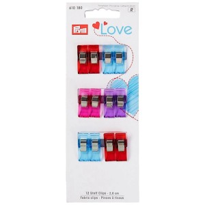 Clip per tessuto Prym Love, 12 pezzi, 26 mm, in vari colori, pratici accessori per cucito.