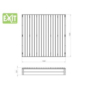 Disegno tecnico della sabbiera in legno EXIT Aksent 136x132cm con dimensioni.