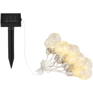 Catena luminosa solare a LED Globo con 10 lampadine bianco caldo, grigio argento, per esterni.