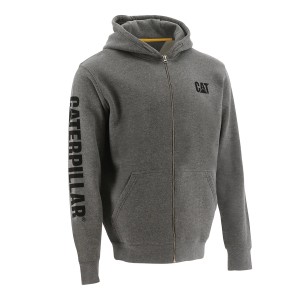 Felpa con zip Cat Banner grigio scuro, taglia XL. Abbigliamento da lavoro con cappuccio e logo Cat.
