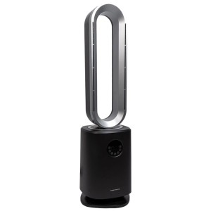 Kibernetik Bladeless Standventilator BSVH88, schwarz-silber, 2in1 Turmventilator mit ovalem Luftauslass und Display.
