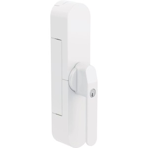 Weißer Abus Wintecto One Fensterantrieb, smartes Schloss mit Griff und Schlüsselöffnung für Fenster & Türen.