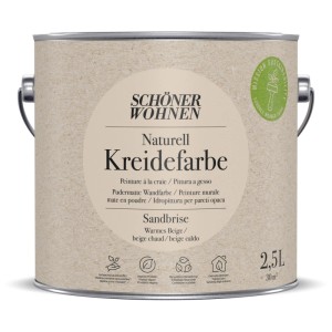 Schöner Wohnen pittura a gesso Naturell Sandbrise, 2.5 l, pittura murale opaca in polvere in un secchio.