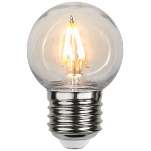 Klares E27 LED-Leuchtmittel G45 von Star Trading, 0,6W, 2200K, für Innen & Außen.