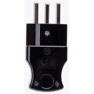 Fiche noire type 23, 3 broches pour 250V, adaptée aux connecteurs plats.