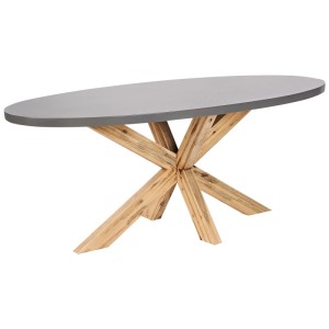Table de jardin Beliani Oristano, plateau en fibrociment gris foncé, structure en acacia.