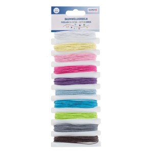 Set Glorex di cordoncini in cotone con 10 colori assortiti per lavori creativi e decorazioni.