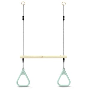 Barra per altalena OutdoorToys verde menta con barra in legno e corde per attrezzature da gioco.