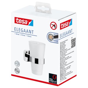 Tesa Elegaant portaspazzolino cromato, confezionato. Montaggio a parete senza forare.