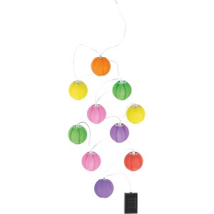 Catena luminosa solare a LED colorata con 10 lanterne per un'illuminazione d'atmosfera in giardino o sul terrazzo.