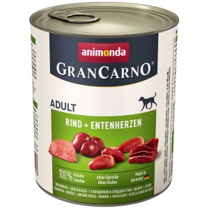Gran Carno Adult cibo umido per cani con manzo e cuori d'anatra, lattina da 800g.