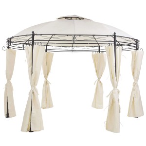 Gazebo Safara beige con struttura in acciaio e tende per il giardino.