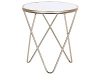 Beliani Table d'appoint Meridian verre de sécurité Or Blanc Ø 50 / Hauteur 55 cm